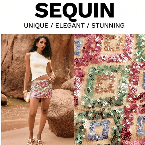 All Over Sequined Diamond Shape Mini Party Skirt - Picture 8 of 14